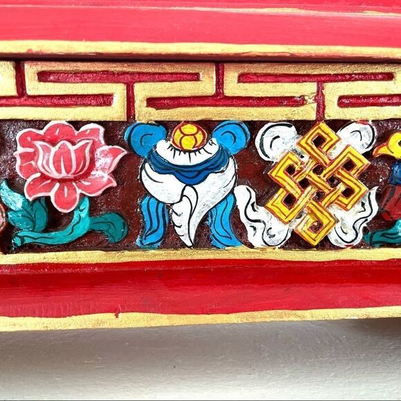 Red carved wooden incense burner - Picture 6 of 16